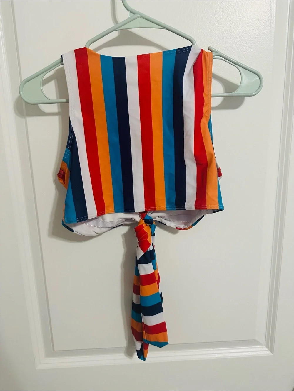Swimwear: Striped Tie-Front Crop Top & High-Waist Shorts Set - Multi